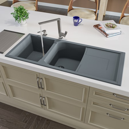 Titanium 46 Dbl Bowl Granite Composite Kitchen Sink W/ Drainboard
